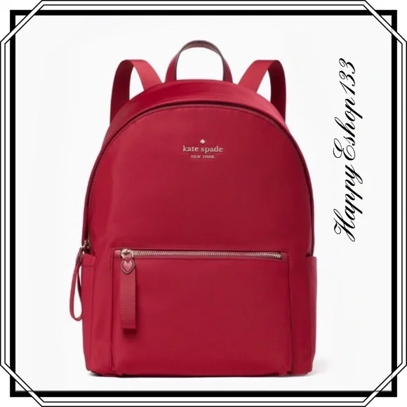 Chelsea Nylon Large Backpack in color: Cranberry Bright Red Convertible Backpack | MZ Wallace main image 2